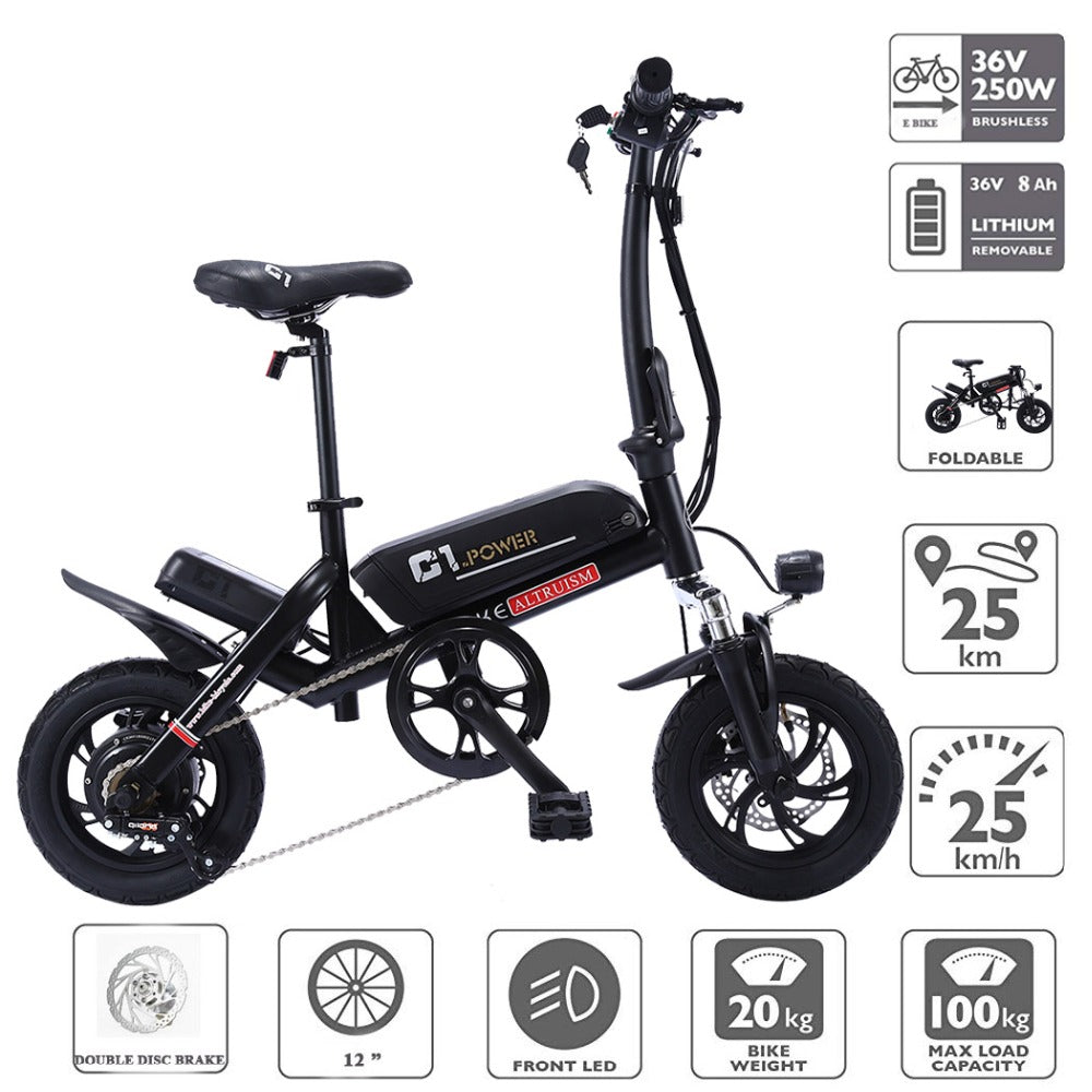 ALTRUISM C1 Smart Folding Electric Bike12inch Mini Electric Bicycle Ebike 36V Lithium Battery Super Mini E Bike 30km Maximum Bat easy-smart-way.myshopify.com