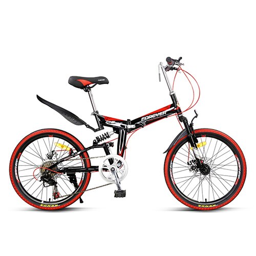FOREVER Folding Mountain Bike High Carbon Steel Bicycle Student Adult Mechanical Disc Brake Road Bike Fold-away MTB 22in 7 Speed easy-smart-way.myshopify.com